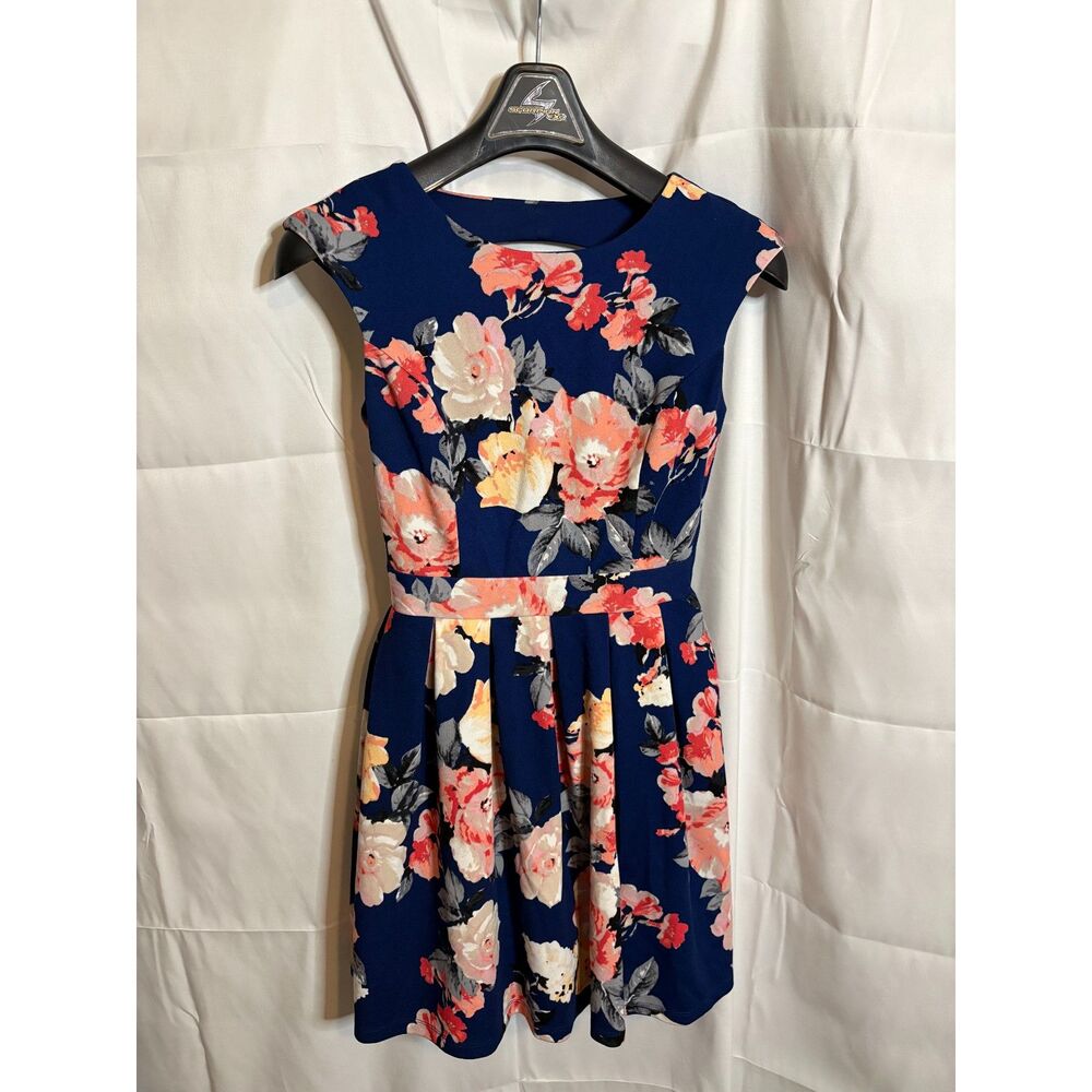 Colorful Floral Mini Dress Blue Small Preppy Feminine‎ Chic Classic
